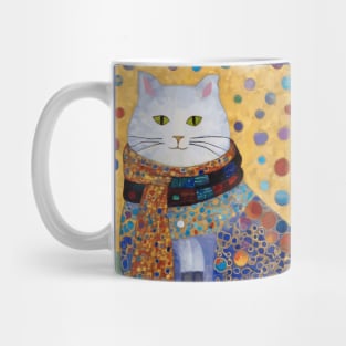 Gustav Klimt White Cat with Beautiful Dress Mug